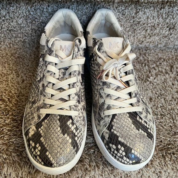 Michael Kors Women's Embellished Snake Embossed Leather Sneaker Shoes - Picture 3 of 15